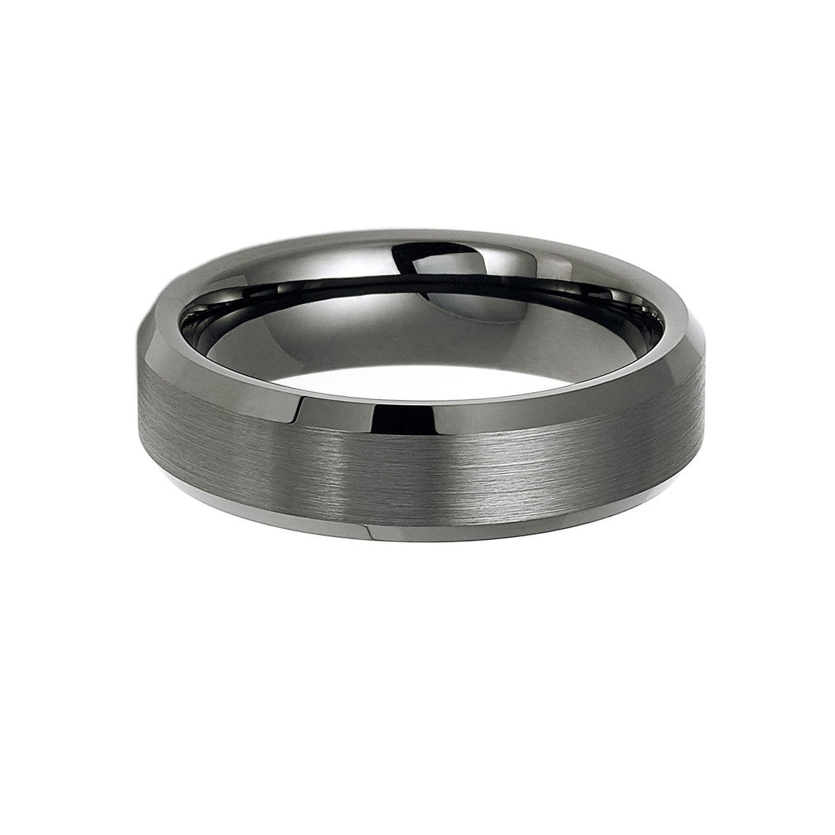 6mm Gun Metal Tungsten Carbide Wedding Band with Beveled Edges