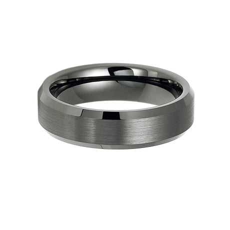 6mm Gun Metal Tungsten Carbide Wedding Band with Beveled Edges