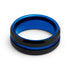 8mm - Black Blue Tungsten Carbide Ring Center Groove Beveled Edges Wedding Band