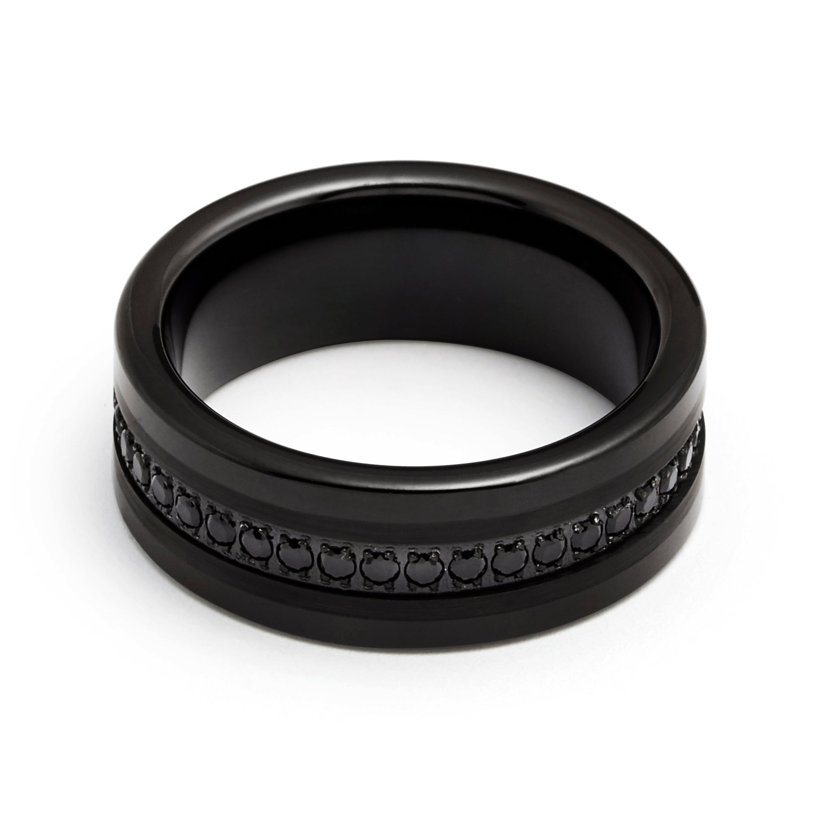 8mm - Mens Tungsten Wedding Band, Brushed Black CZ Diamonds, Tungsten Ring