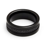 8mm - Mens Tungsten Wedding Band, Brushed Black CZ Diamonds, Tungsten Ring