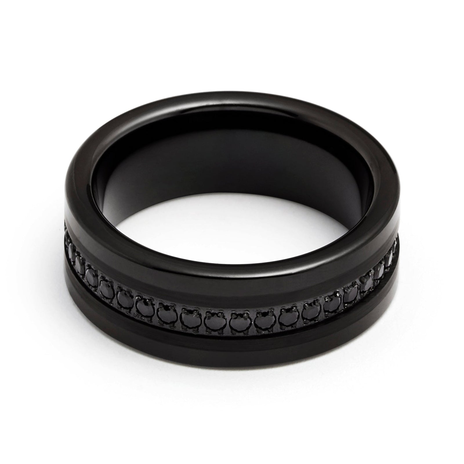 8mm - Mens Tungsten Wedding Band, Brushed Black CZ Diamonds, Tungsten Ring