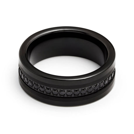 8mm - Mens Tungsten Wedding Band, Brushed Black CZ Diamonds, Tungsten Ring