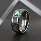 14k White Gold Polished Beveled Edges W/ Mother of Pearl Inlay - 8 mm