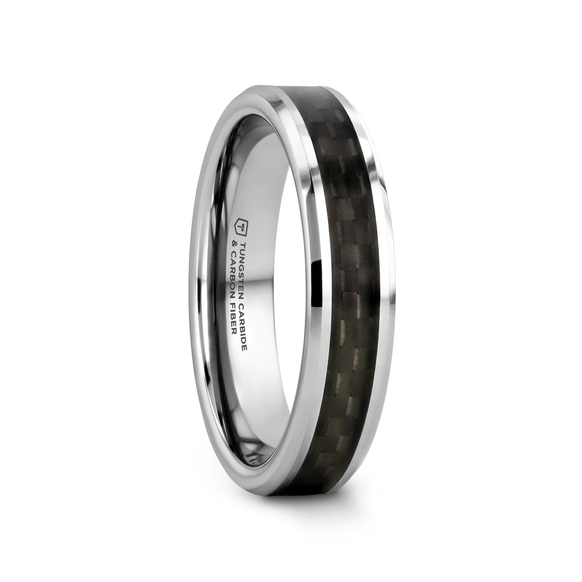 MAXIMUS Black Carbon Fiber Inlay Tungsten Carbide Wedding Band - 4mm - 12mm