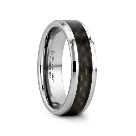 MAXIMUS Black Carbon Fiber Inlay Tungsten Carbide Wedding Band - 4mm - 12mm
