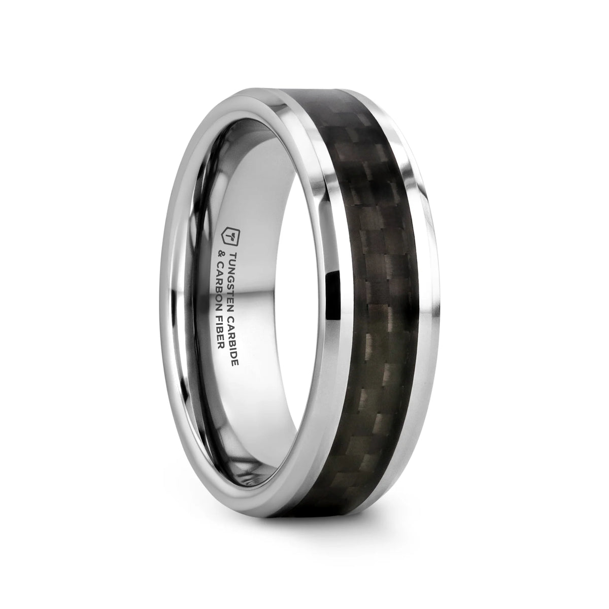 MAXIMUS Black Carbon Fiber Inlay Tungsten Carbide Wedding Band - 4mm - 12mm