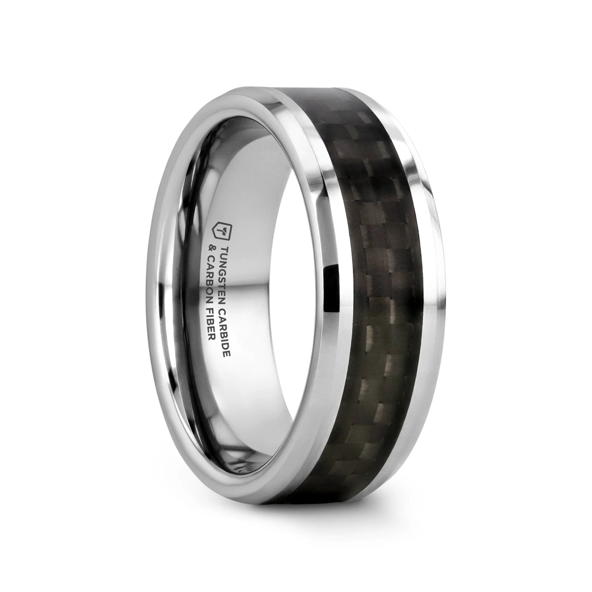 MAXIMUS Black Carbon Fiber Inlay Tungsten Carbide Wedding Band - 4mm - 12mm