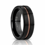 NEVAN 8mm Black Tungsten Wedding Band with Espresso Brown Groove Center