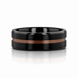 NEVAN 8mm Black Tungsten Wedding Band with Espresso Brown Groove Center