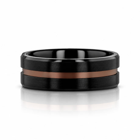 NEVAN 8mm Black Tungsten Wedding Band with Espresso Brown Groove Center