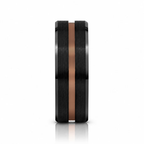 NEVAN 8mm Black Tungsten Wedding Band with Espresso Brown Groove Center