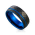 Black Tungsten Band Matte Hammered Finish Blue Off Center Groove - 8mm
