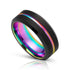 8mm - Tungsten Carbide Multi-Color Ring Grooved Black Matte Finish Beveled Edges Engagement Ring