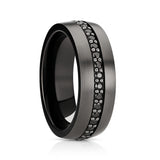 8mm Gunmetal & Black Tungsten Carbide Wedding Band with Black Sapphires