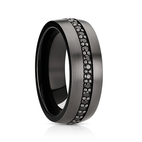 8mm Gunmetal & Black Tungsten Carbide Wedding Band with Black Sapphires