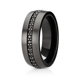 8mm Gunmetal & Black Tungsten Carbide Wedding Band with Black Sapphires