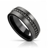 8mm Gunmetal & Black Tungsten Carbide Wedding Band with Black Sapphires