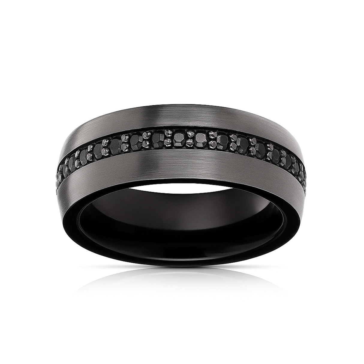 8mm Gunmetal & Black Tungsten Carbide Wedding Band with Black Sapphires