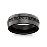 8mm Gunmetal & Black Tungsten Carbide Wedding Band with Black Sapphires