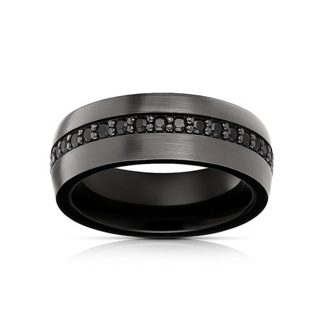 8mm Gunmetal & Black Tungsten Carbide Wedding Band with Black Sapphires