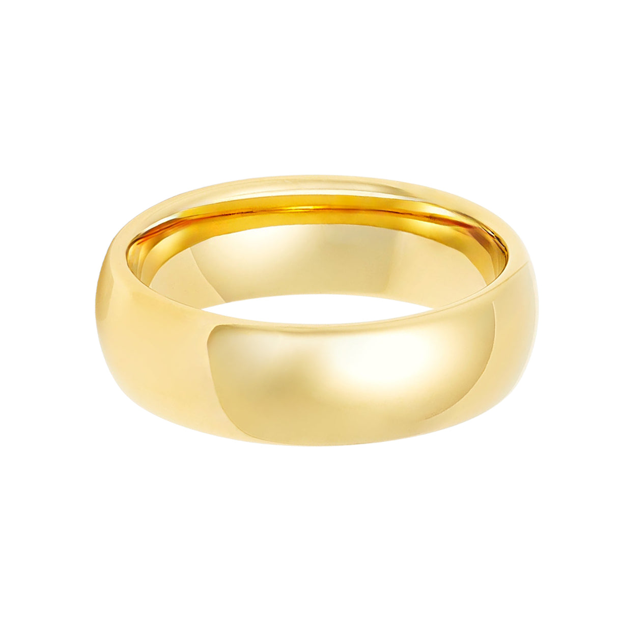 7mm - Yellow Gold Tungsten Wedding Band, High Polish Dome Shape, Anniversary Ring