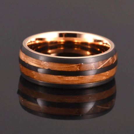 8mm Tungsten Double Barrel Wood Ring Rose Gold & Black Tungsten Ring