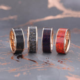 Flat Polished 14K Rose Gold Wedding Ring with Lava Rock Inlay - 8 mm