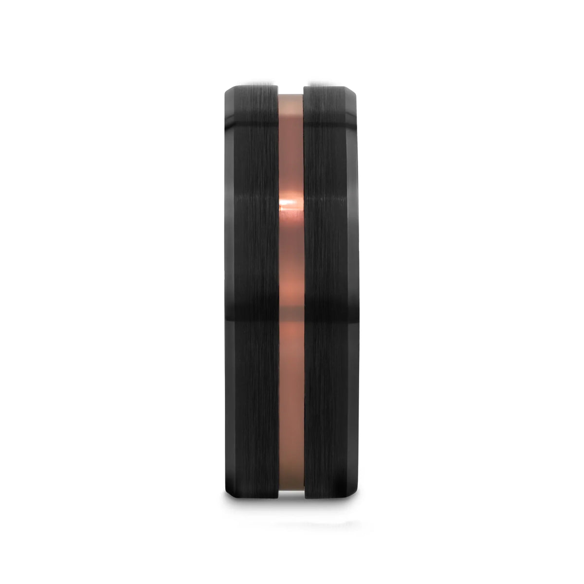 NEVAN Flat Brushed Black Tungsten Men’s Wedding Band with Espresso Groove Center - 8mm