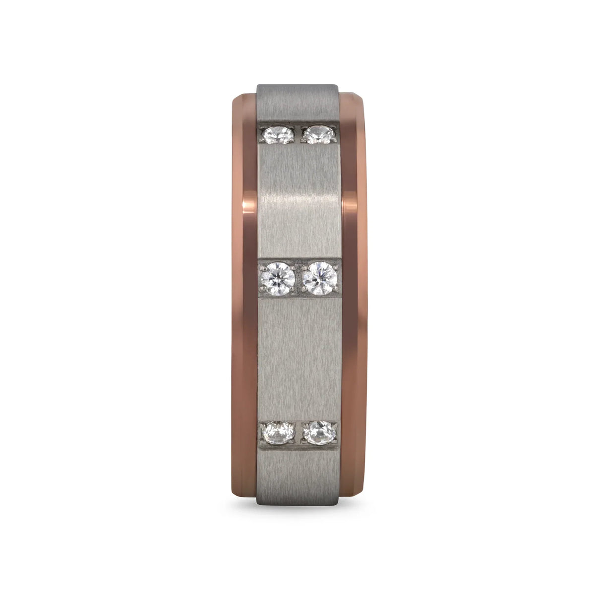 BEOWULF Raised Center Brushed Espresso Tungsten Carbide Wedding Band with Channel-Set Diamonds - 8mm