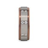 BEOWULF Raised Center Brushed Espresso Tungsten Carbide Wedding Band with Channel-Set Diamonds - 8mm