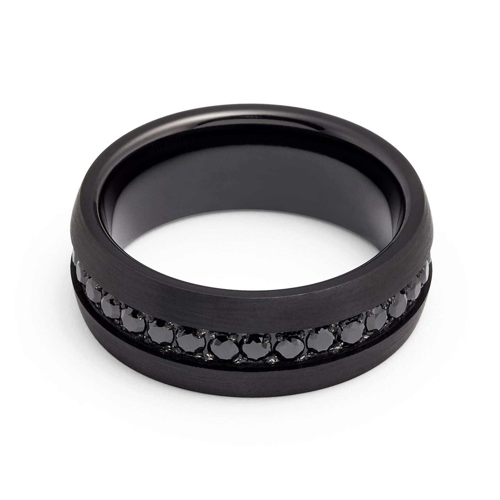 8mm Black Tungsten Wedding Band with Black Sapphires