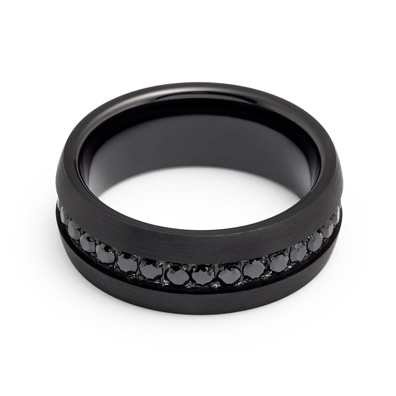 8mm Black Tungsten Wedding Band with Black Sapphires