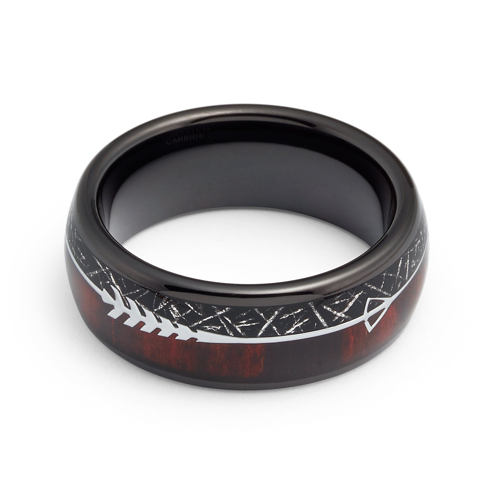 8mm Tungsten Carbide Meteorite Wedding Band, Koa Wood Ring, Arrow Ring