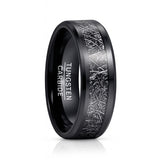 8mm - Tungsten wedding Rings W/ Black Meteorite Inlay Beveled Edges