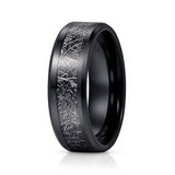 8mm - Tungsten wedding Rings W/ Black Meteorite Inlay Beveled Edges
