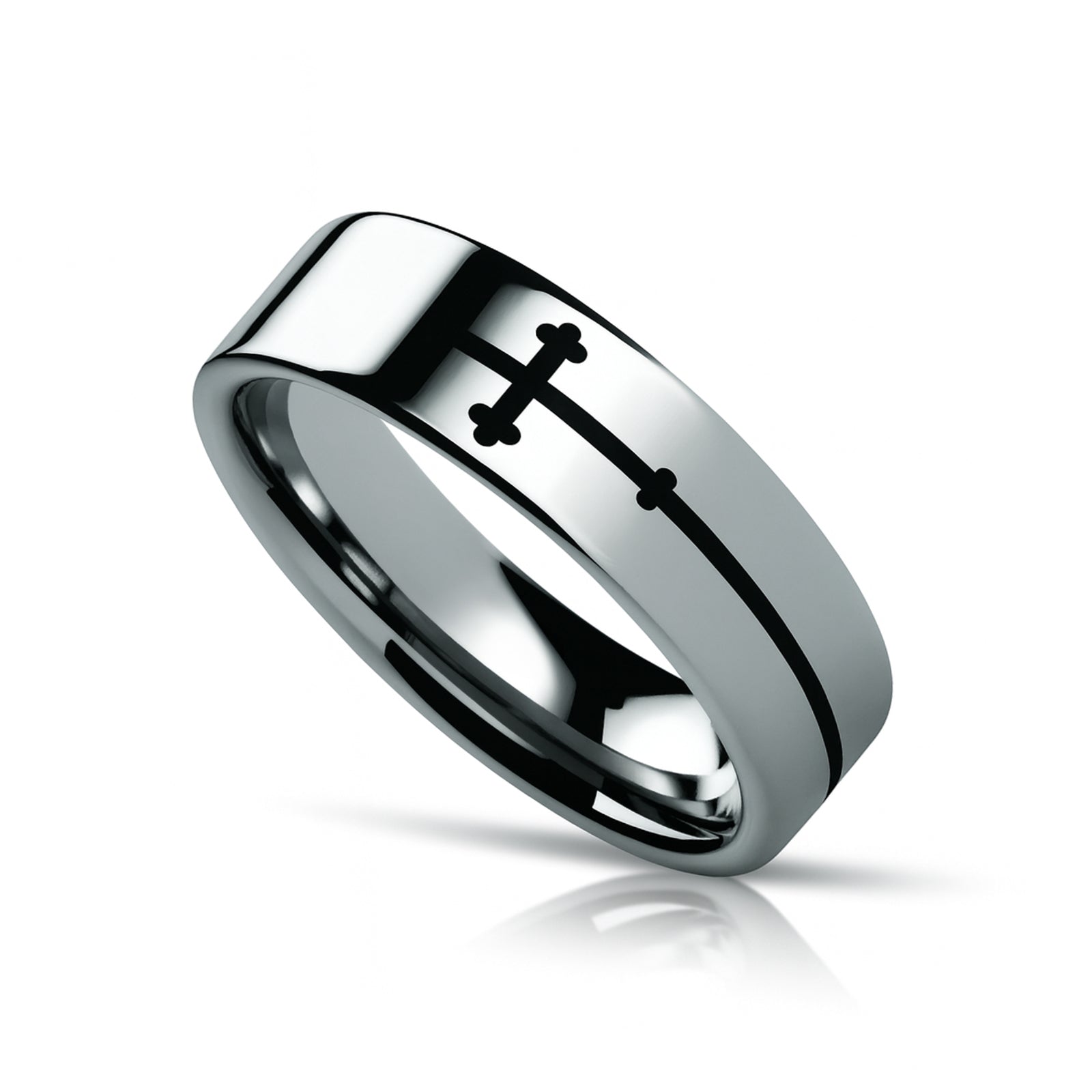 SIDEWAYS CROSS on Flat Tungsten Carbide Ring
