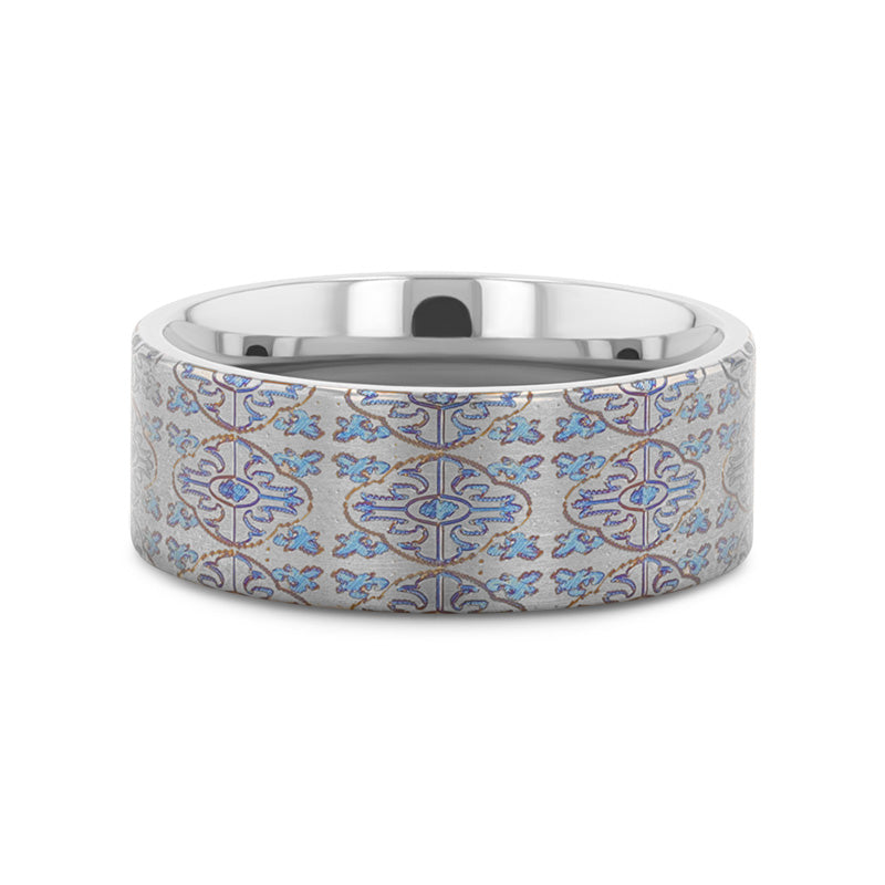 SOLACE Flat Titanium Ring with Engraved Cross Pattern - 8mm