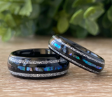 8mm - Mens Domed Tungsten Meteorite Ring, W/ Abalone Shell Inlay