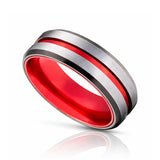 8mm - Red Tungsten Ring Black beveled edges w/ Brushed center wedding band