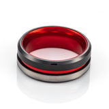 8mm - Red Tungsten Ring w/Black beveled edges w/ half Brushed center wedding band