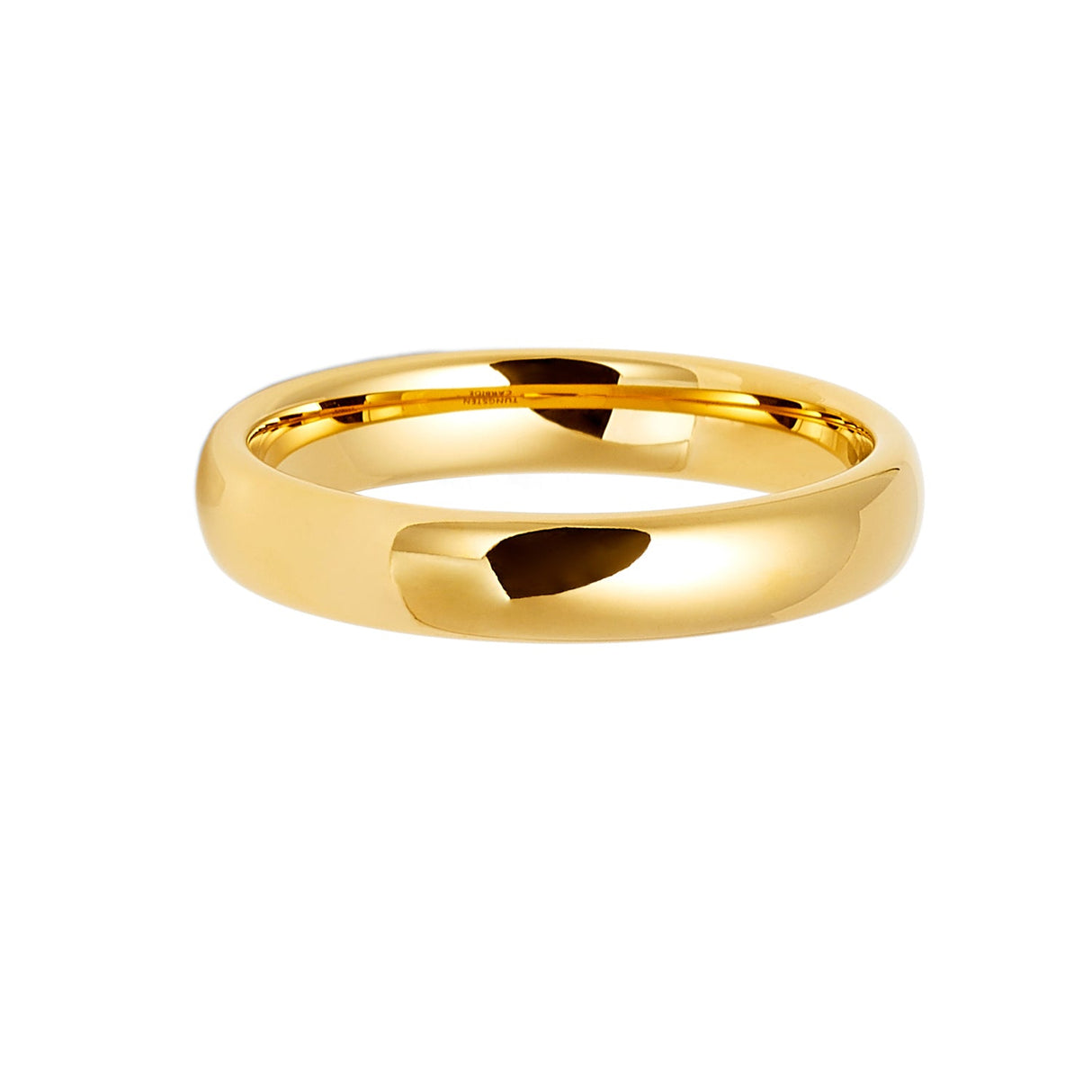 4mm - Yellow Gold Tungsten Wedding Band, High Polish Dome Shape, Anniversary Ring