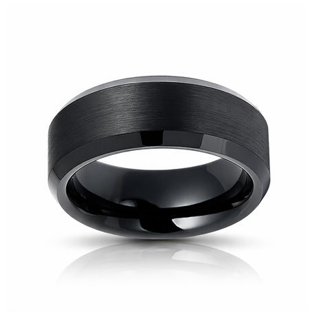 6mm -10mm Black Tungsten Carbide Wedding Ring with Brushed Center