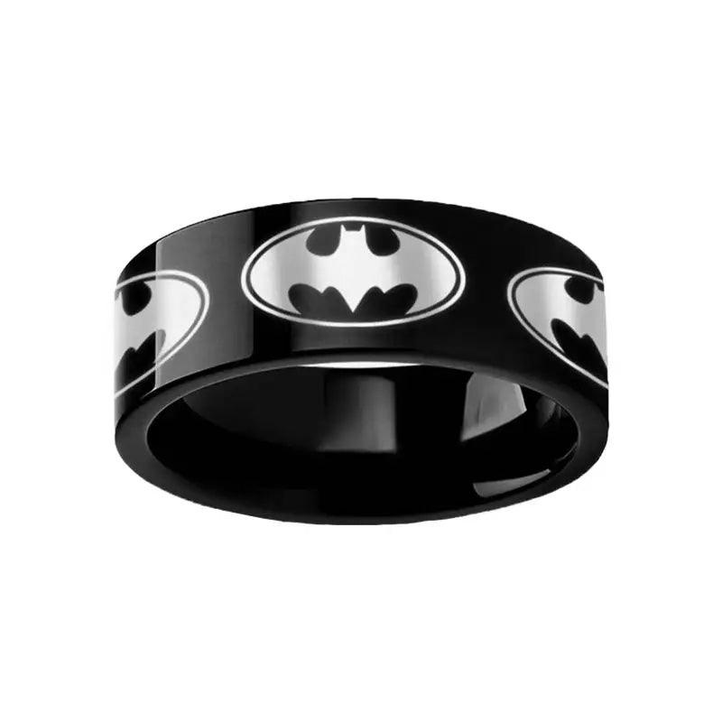 Circular Batman Dark Knight Super Hero Black Tungsten Engraved Ring - 10mm - 12mm