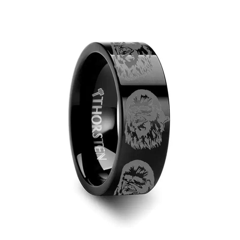 Chewbacca Star Wars Black Tungsten Engraved Ring - 10mm - 12mm