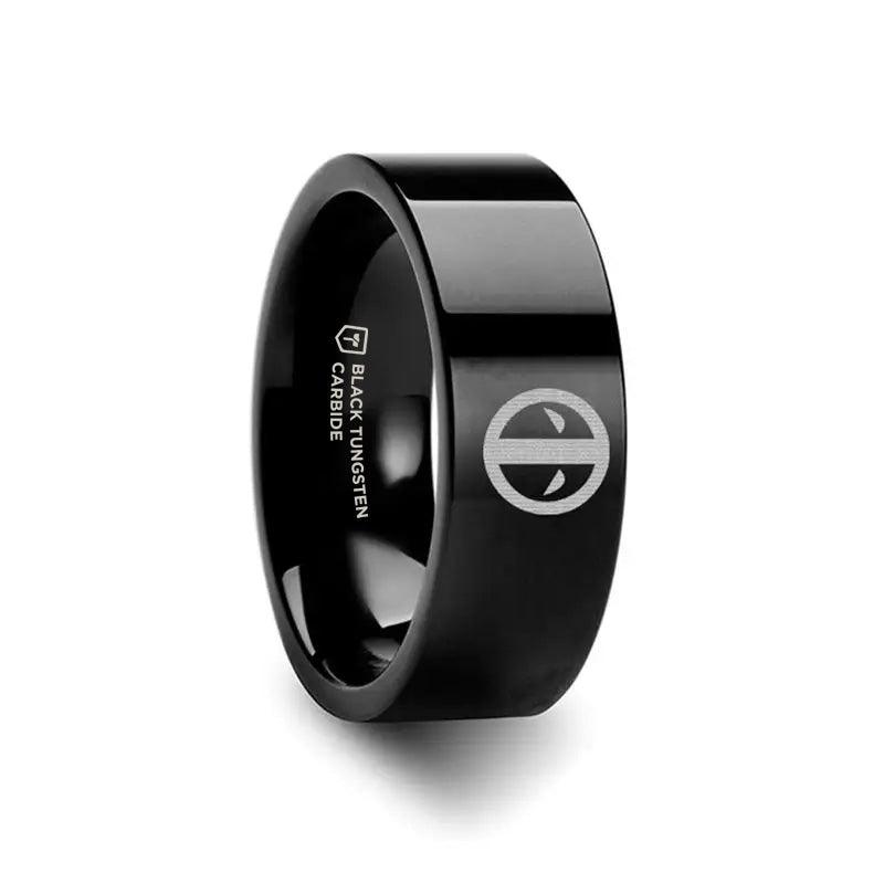 Deadpool Mercenary Symbol Super Hero Movie Black Tungsten Engraved Ring Jewelry - 2mm - 8mm