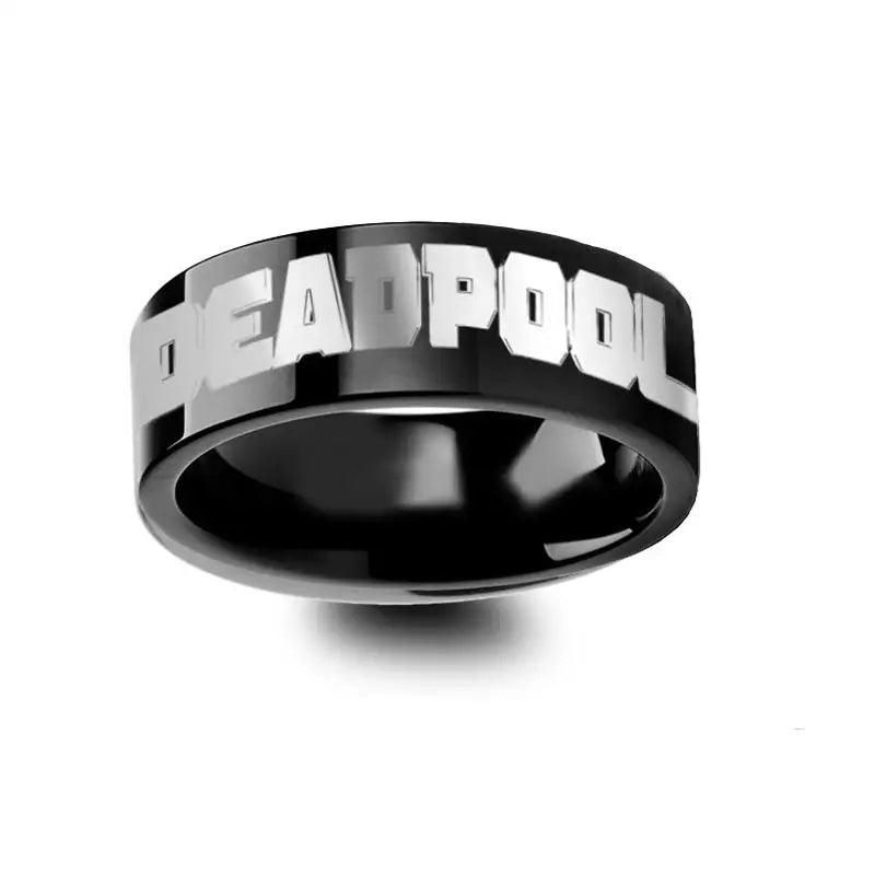 Deadpool Title Mercenary Super Hero Movie Black Tungsten Engraved Ring Jewelry - 10mm - 12mm