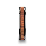ACACIA Koa Wood Inlaid Black Ceramic Ring with Bevels - 10mm - 12mm