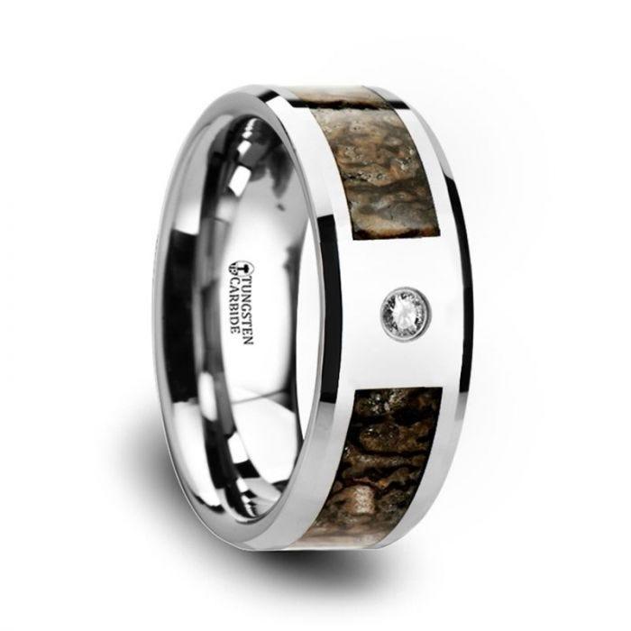 Brown Dinosaur Bone Tungsten Carbide Diamond Wedding Band