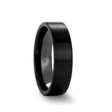 DRAKON Flat Pipe Cut Brush Finished Black Ceramic Wedding Band - 10mm - 12mm
